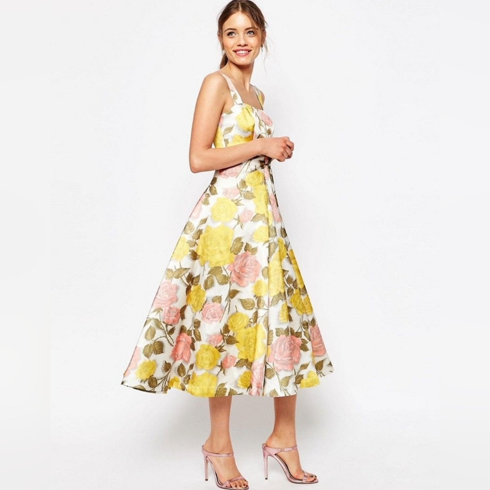 Asos Sleeveless Floral Special Occasion Midi Dress Bridal Wedding Party XS NWT